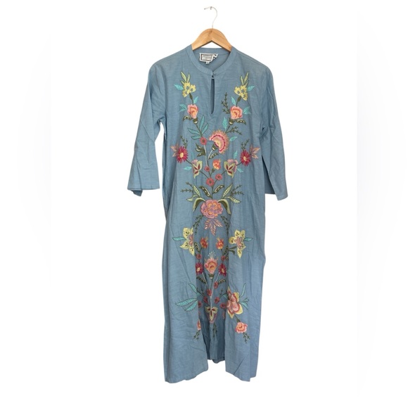 Johnny Was Camellia Midi Dress Cotton Blue Embroidered Size Small - Picture 2 of 10